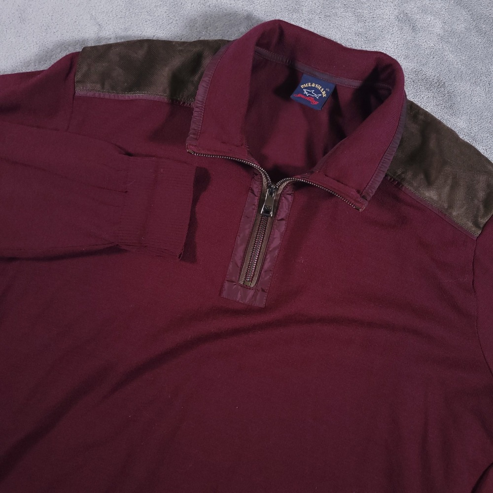 Paul & Shark Sweater Mens XXL Burgundy 1/4 Zip Corduroy Patch Wool Blend Italy